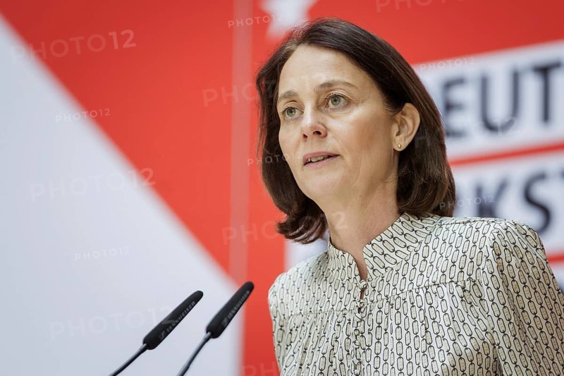 Katarina Barley, SPD lead candidate for the 2024 European elections, at a press conference following the SPD Presidium meeting after the European elections at Willy Brandt Haus in Berlin, 10 June 2024