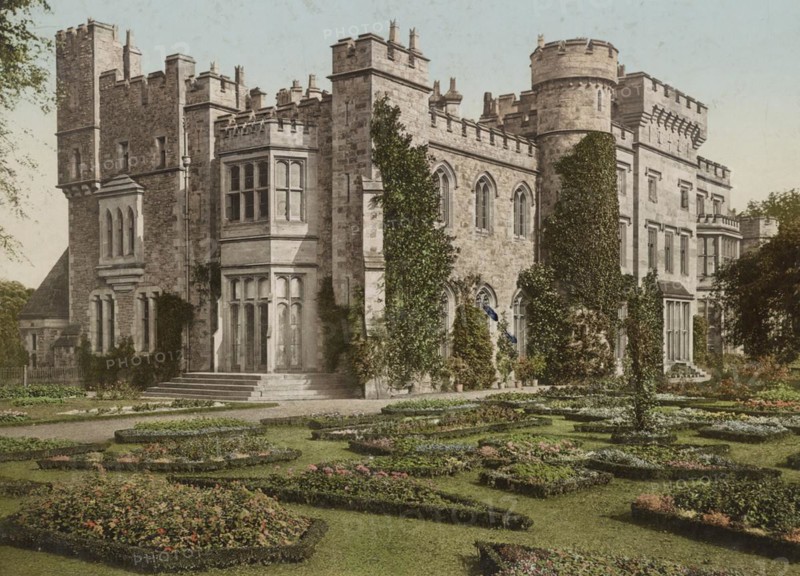 Hawarden Castle, a manor house in Flintshire in Wales, around 1890, Historic, digitally restored reproduction from a 19th century original