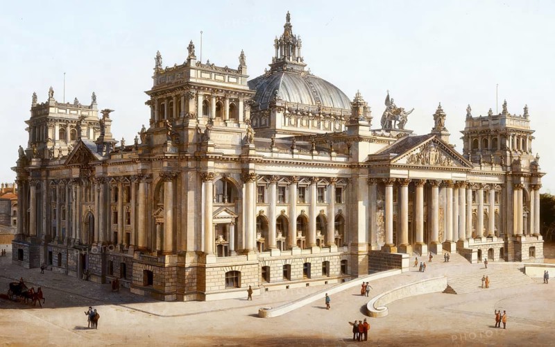 Historical illustration, West facade of the Reichstag Building in Berlin, Germany