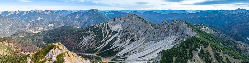 Alpine panorama, aerial view, summit and degree, Bavarian and Austrian Schinder, Tegernsee mountains in the Mangfall mountains, Germany