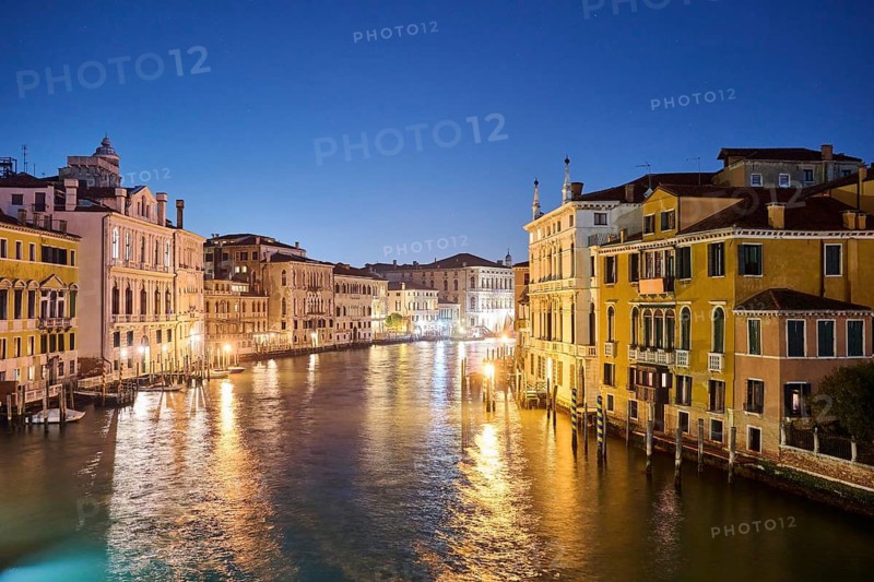 View on 'Canal Grande' at 'Ponte dell'Accademia' bridge in Venice by night in winter, Italy