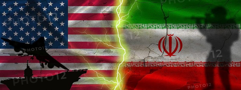 Geopolitical conflict between USA vs Iran. Political tension between Iran and the United States