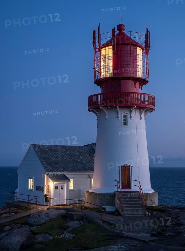 Cape Lindesnes, active lighthouse at night, Lindesnes peninsula, Norway