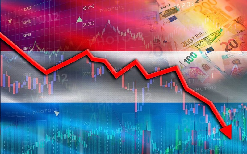 Luxembourg financial fall on economy market. Luxembourg financial crisis on economic graph