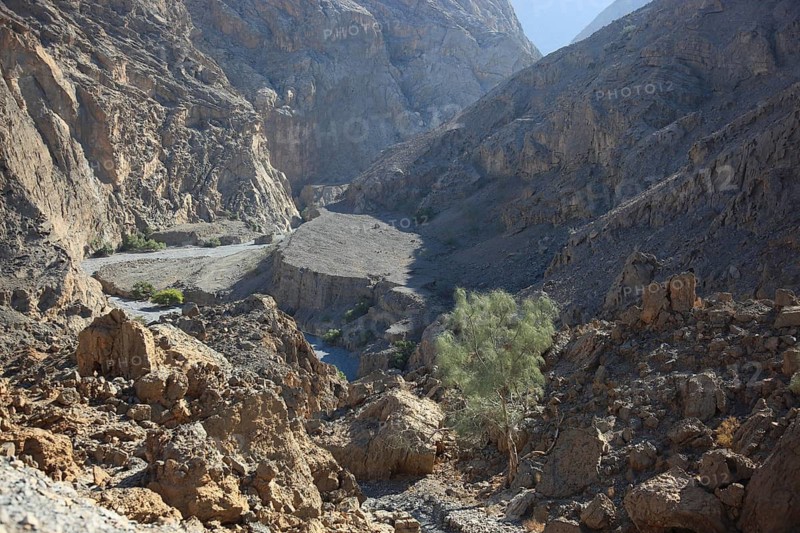 Landscape in the Jebel Harim area, in the Omani enclave of Musandam, Oman