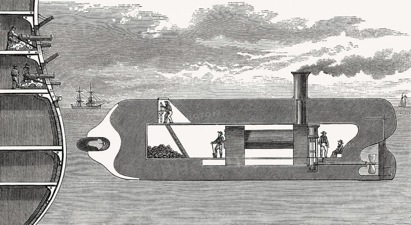 U-Boot mit einer Petardenbombe, 19. Jahrhundert
