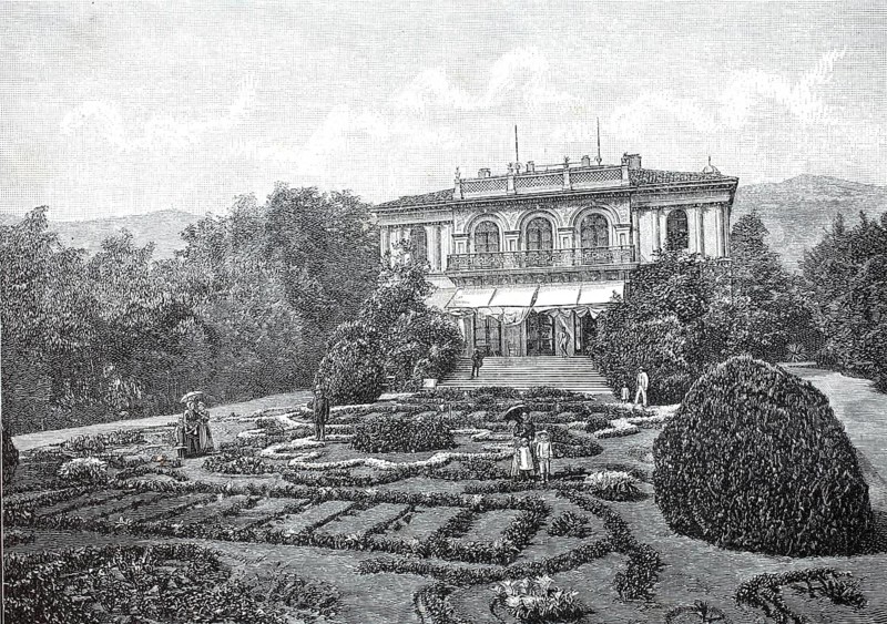 Villa Angiolina, a historic manor house, near Abbazia, Italian name of Opatija, seaside resort on the Kvarner Bay, around 1885, Croatia, digital reproduction of an original 19th century model, historical