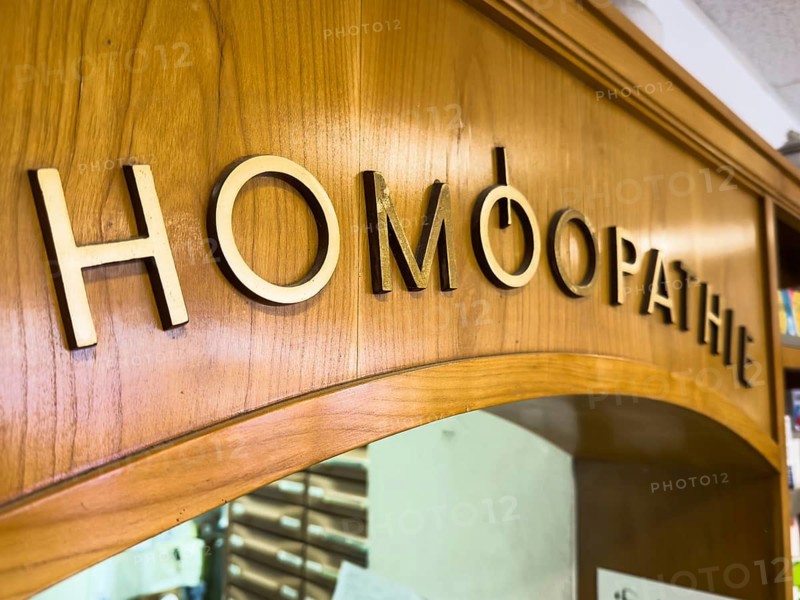 Homeopathy lettering in an old pharmacy in Düsseldorf, Germany