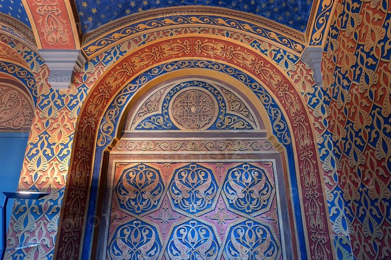 Preserved mural in the vestibule of the former synagogue, built in 1883, destroyed by the Nazis in 1938, Landwehrstraße 1, Kitzingen, Lower Franconia, Bavaria, Germany