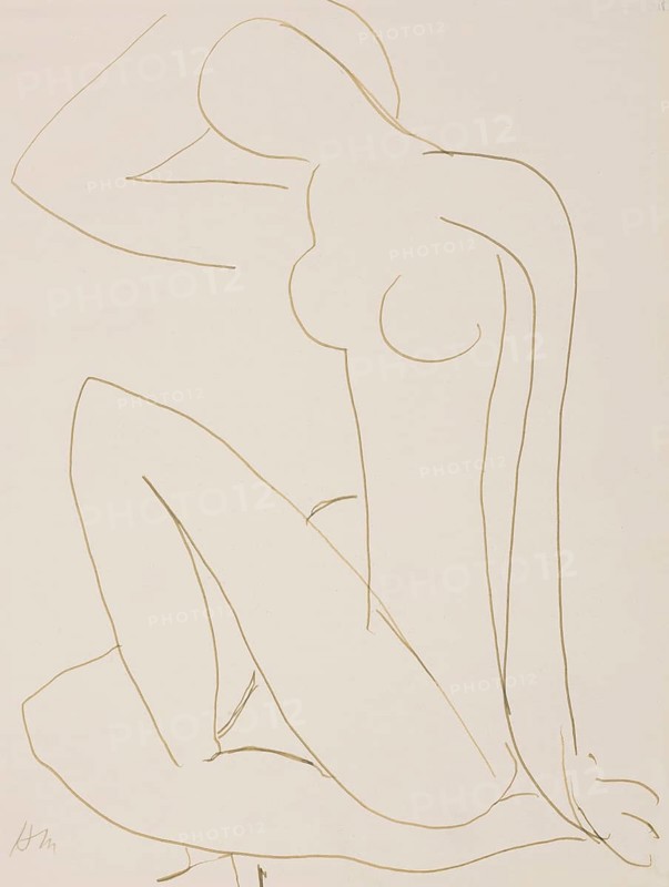 Henri Matisse, Henri Emile Benoit Matisse (born 31 December 1869, died 3 November 1954 in Cimiez), French painter, graphic artist, draughtsman, Classical Modernist. Here his work:, Nu assis (1952), Seated nude, Seated nude, Painting, Reproduction of the painting, Work of art, Historical, Stylised depiction of a seated female figure