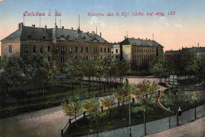 Historical postcard, picture postcard, barracks of the 9th Royal Saxon Infantry Regiment 133 in Zwickau, Saxony, Germany, digitally enhanced reproduction of an original from around 1900, picture postcard