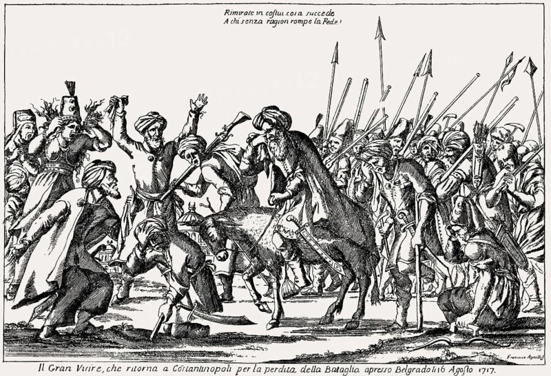 The surrender of Turkish troops to Austrian general Eugene of Savoy, 1663-1736, after the Siege of Belgrade, August 28, 1717