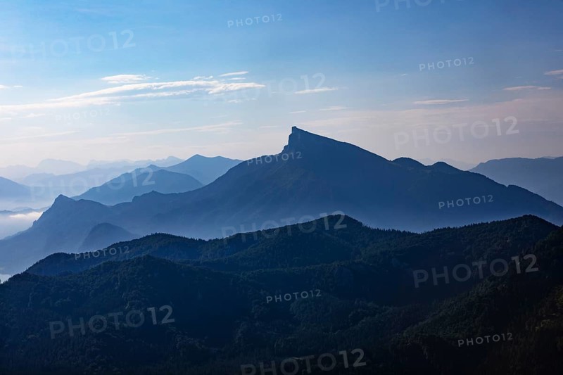 Mountain silhouette, view from Schober to Schafberg, Osterhorn group, Salzkammergut, Salzburg province, Austria