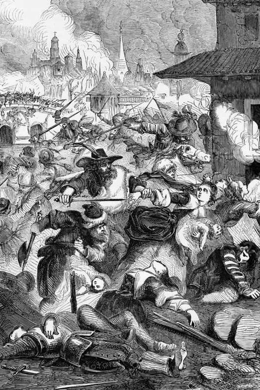In 1631, during the Thirty Years' War, imperial troops under Johann Tserclaes, Count of Tilly, stormed Magdeburg, the capital of the federal state of Saxony-Anhalt, and set it on fire. During the sacking, 20, 000 inhabitants were massacred, digital reproduction of a historical model