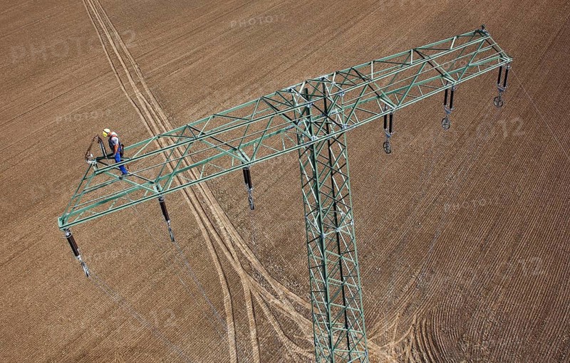 Bützow, DEU, 07.08.12, Aerial photoConstruction of new electricity pylons and power lines, Müncheberg, 07.08.2012, Müncheberg, Germany