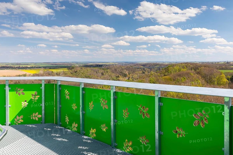 Viewing platform from the Rodigt Tower, in the background the A4 motorway bridge, Nossen, Saxony, Germany