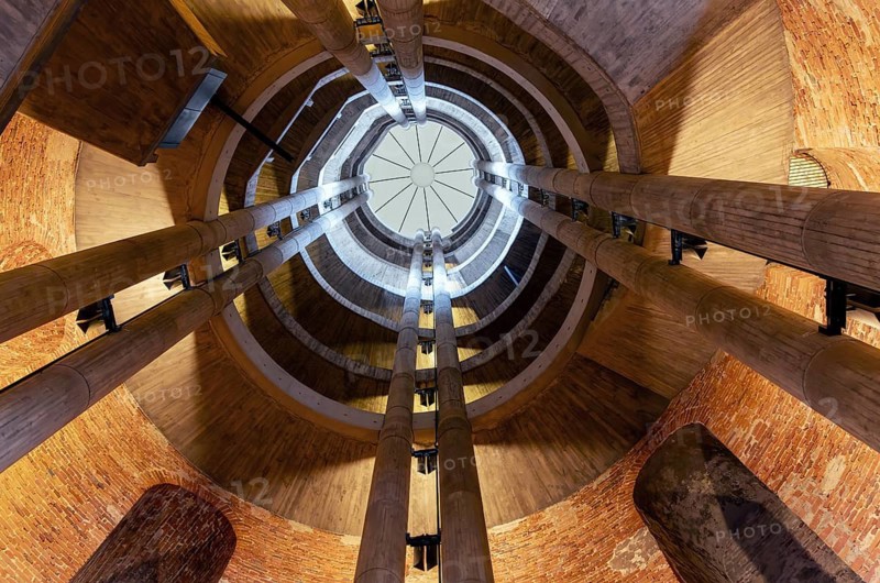 View from below into the bell tower, parliamentary history exhibition in the German Cathedral at Gendarmenmarkt, Berlin, Germany