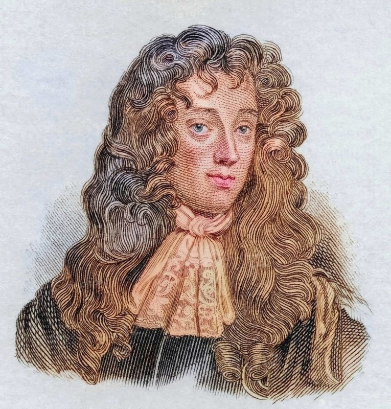 John Wilmot, 2nd Earl of Rochester, (born 1 April 1647 in Ditchley, Oxfordshire, died 26 July 1680 in Woodstock, Oxfordshire) was an English poet and confidant of King Charles II and Samuel Pepys, coloured woodcut from Crabbe's Historical Dictionary from 1825, Historical, digital reproduction
