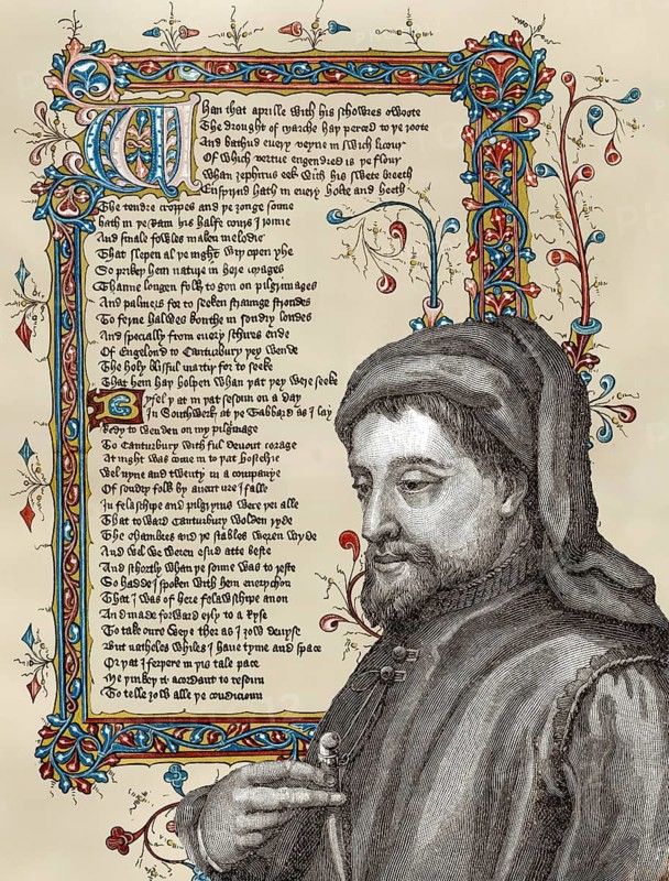 Portrait of Geoffrey Chaucer, ca. 1343 - 1400, part of the Canterbury Tales