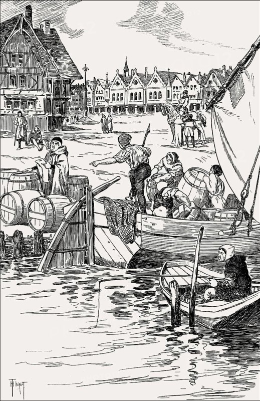 A boat loaded with wine, Place de Grève, 14th century, now Place de l'Hôtel de Ville, Paris, France