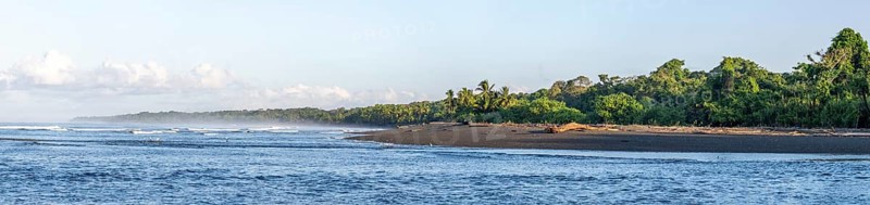 Coastal landscape, sea and sandy beach with rainforest, Corcovado National Park, Osa Peninsula, Puntarena Province, Costa Rica