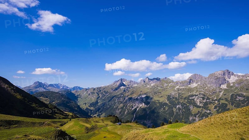 Mountain range with the three Schafalpenkoepfe, Allgaeuer Alps, Allgaeu, Bavaria, Germany