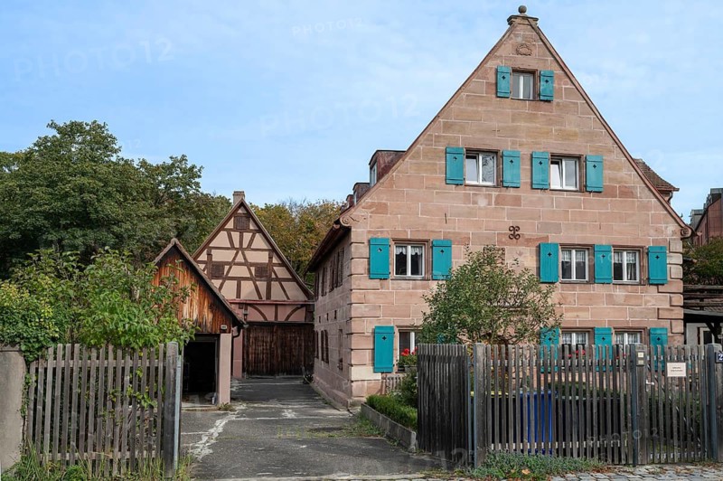 Former baker's house with arched portal, built around 1754, Ziegenstraße 27, Nuremberg-Mögeldorf, Middle Franconia, Bavaria, Germany