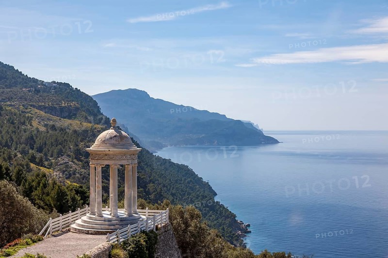 White marble temple at the Son Marroig manor house, Serra de Tramuntana, Majorca, Balearic Islands, Spain
