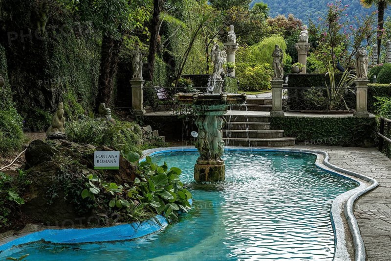 Roman fountain, Fontana Romana, Scherrer Park, Parco Scherrer, Morcote, Lake Lugano, Lago di Lugano, Canton Ticino, Switzerland