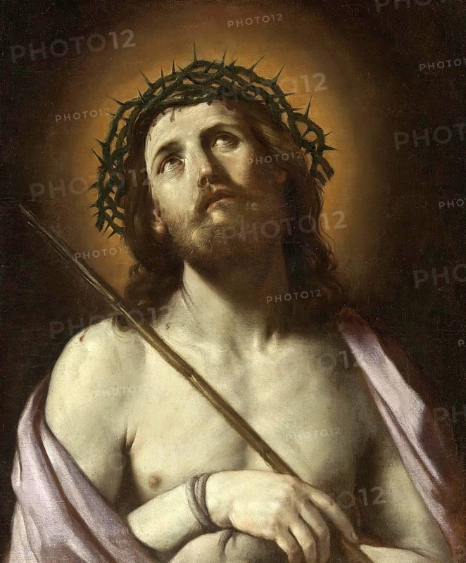 Painting, Reproduction of the painting, Work of art, Historical, Guido Reni, called il Guido or il divino Guido (born 4 November 1575 in Bologna, died 18 August 1642) Italian painter, fresco artist and etcher of the Bolognese school, main representative of a baroque classicism in painting, here the work:, Ecce Homo, Praying Jesus with crown of thorns and halo, hopeful expression