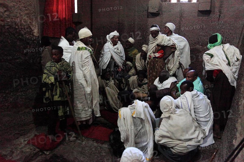 Rock churches of Lalibela, the World Heritage Church, Pray Medhane Alem, House of the World Heritage, Pilgrims praying in the church, Ethiopia