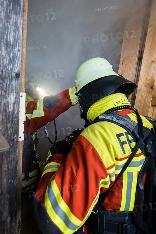 Fire brigade operation at a house fire, St Peter, Southern Black Forest, Black Forest, Baden-Württemberg, Germany