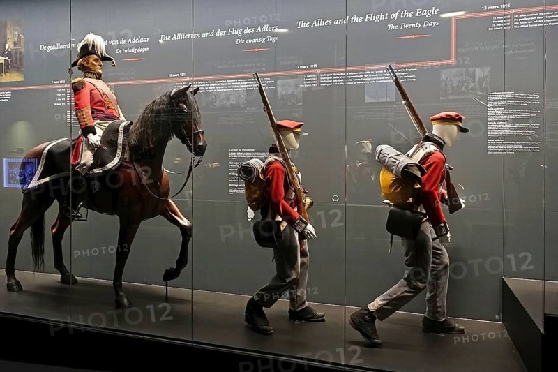 Diorama showing British uniforms in the Waterloo Memorial 1815, battlefield museum about the last Napoleonic war at Braine-l'Alleud, Wallonia, Belgium