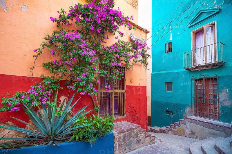 Guanajuato, Mexico, colorful colonial streets and architecture in Guanajuato historic center