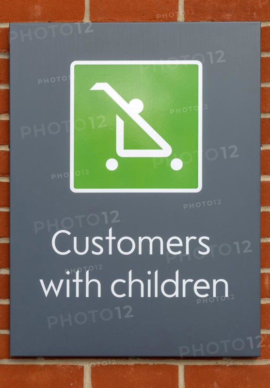 Waitrose parking sign for customers with children, UK