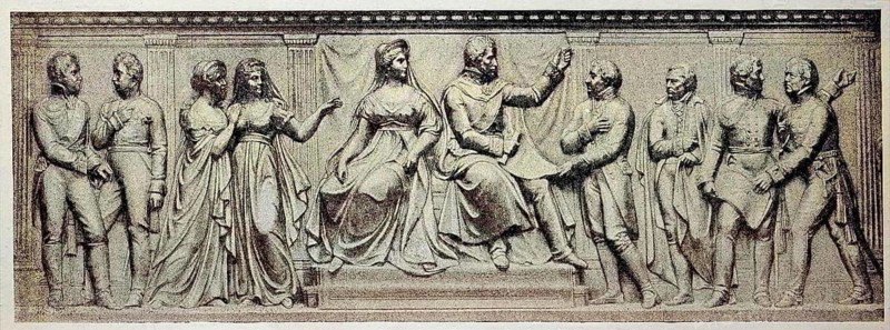 Administration of Prussia, relief by Hugo Hagen on the monument to Emperor Heinrich Friedrich Karl von und zum Stein in Berlin, Germany, digital reproduction of an original from the 19th century, original date unknown