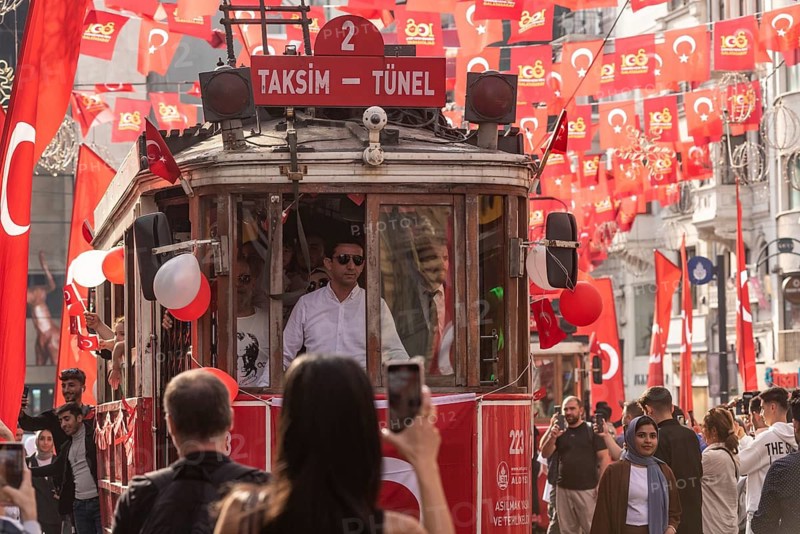 Istanbul, Turkey. October 29th 2023 Crowds flock between the many flags in Istiklal Street, Istanbul, to celebrate the 100th anniversary of the founding of the modern state of Turkey