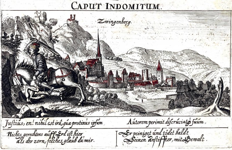 Zwingenberg in the Odenwald in 1590, Hesse, Germany, reproduction from an original from that time, historical, digitally enhanced