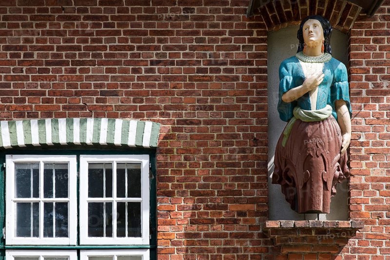 Replica of the figurehead of the sailing ship Ulpiano, which ran aground near Süderoog in 1870, Friesenmuseum Wyk auf Föhr, Germany