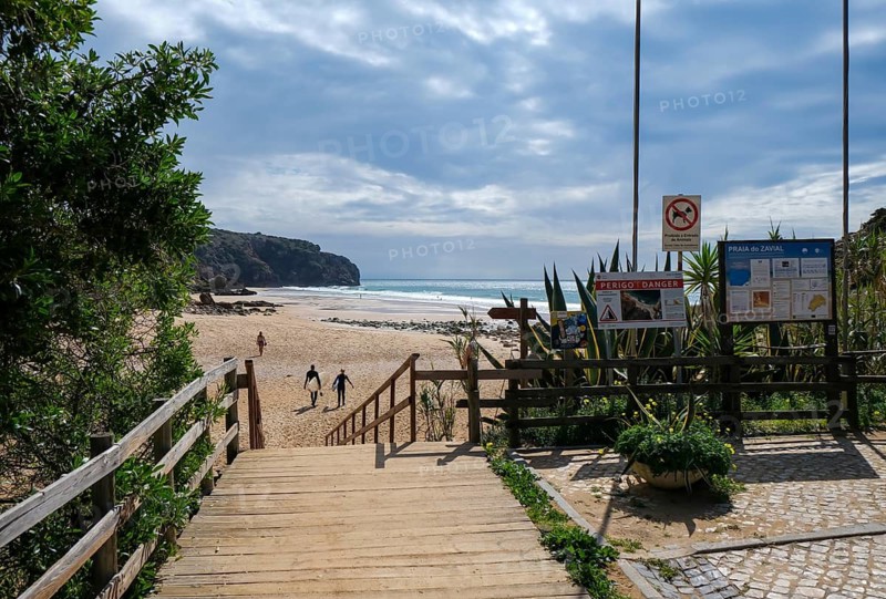 Raposeira, Algarve, Portugal - Surfer beach Praia do Zavial on the Mediterranean coast between Sagres and Lagos