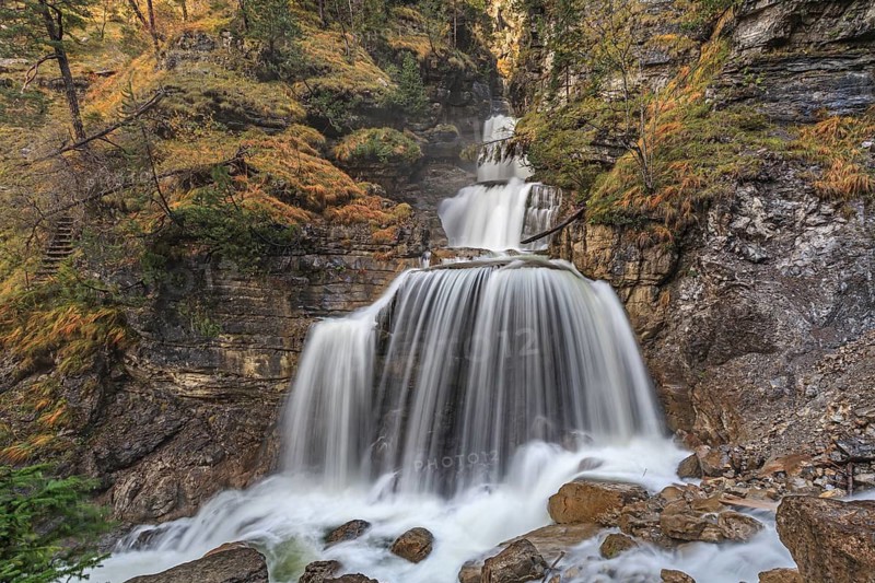 Waterfall in a gorge, cascades, autumn, Kuhflucht waterfall, near Oberau, Alpine foothills, Bavaria, Germany