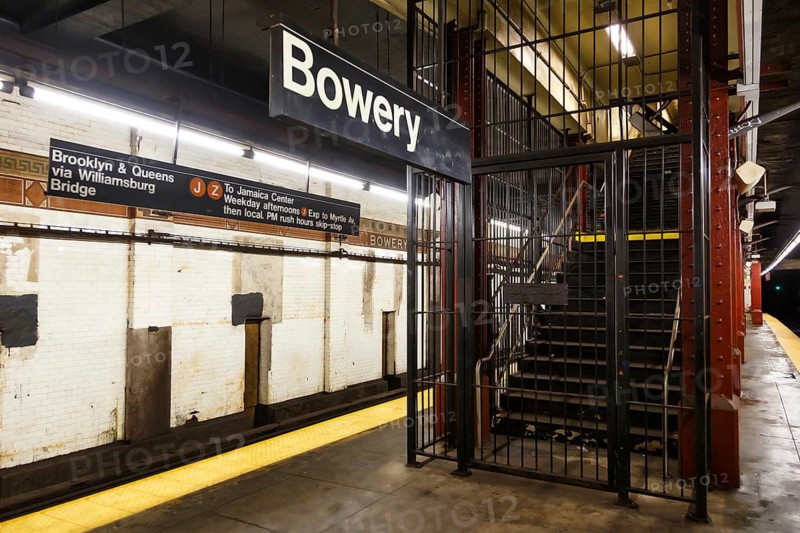 New York City Subway Bowery underground station on the J Line in New York, USA
