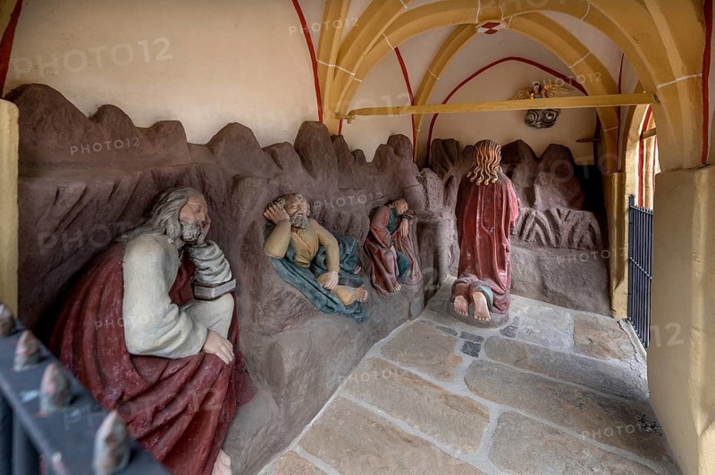 Historic Mount of Olives scene from 1717 at the church of St Walburga, Kirchröttenbach, Middle Franconia, Bavaria, Germany