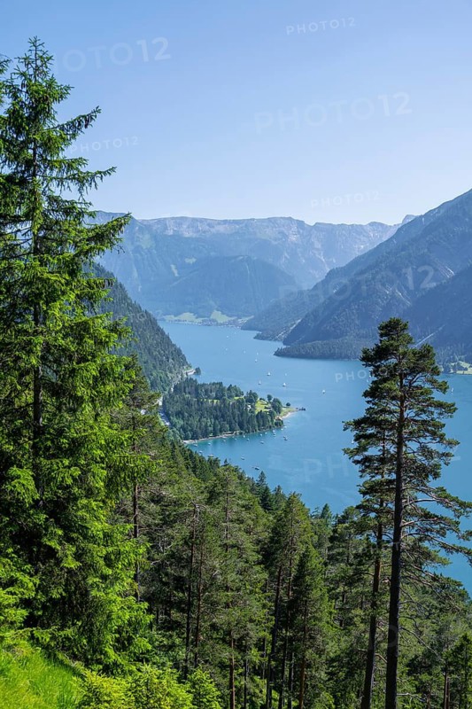 Forest and Lake Aachensee, Brandenberg Alps, Tyrol, Austria