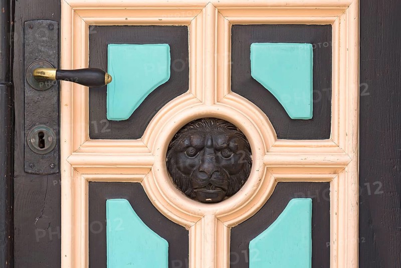 Front door with a lion's head, Wismar, Mecklenburg-Vorpommern, Germany