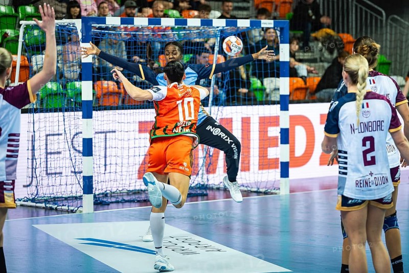 Lubin 08.02.2026 FEBRUARY 8, 2026: Handball EHF European League women match KGHM MKS Zaglebie Lubin - JDA Bourgogne Dijon. In action goalkeeper Dos Reis Manuella shots Grzyb Kinga