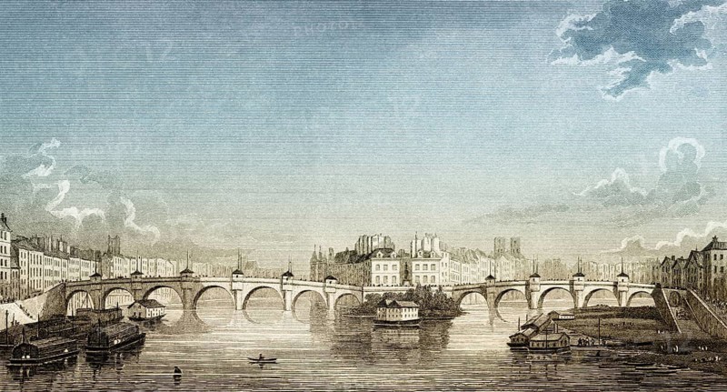 Pont Neuf, Paris, antique steel engraved print, 1831