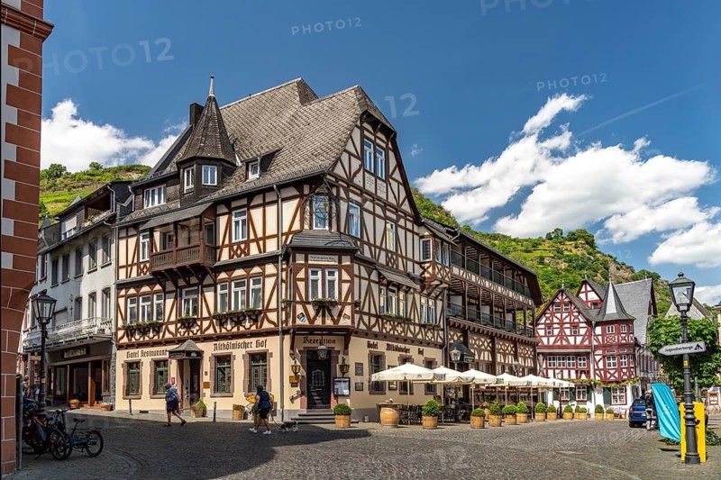 Half-timbered houses in the old town centre of Bacharach, World Heritage Upper Middle Rhine Valley, Rhineland-Palatinate, Germany