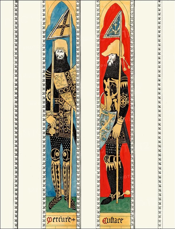 Pattern and sample of painting from St Stephen's Chapel, old Palace of Westminster, London, England, United Kingdom