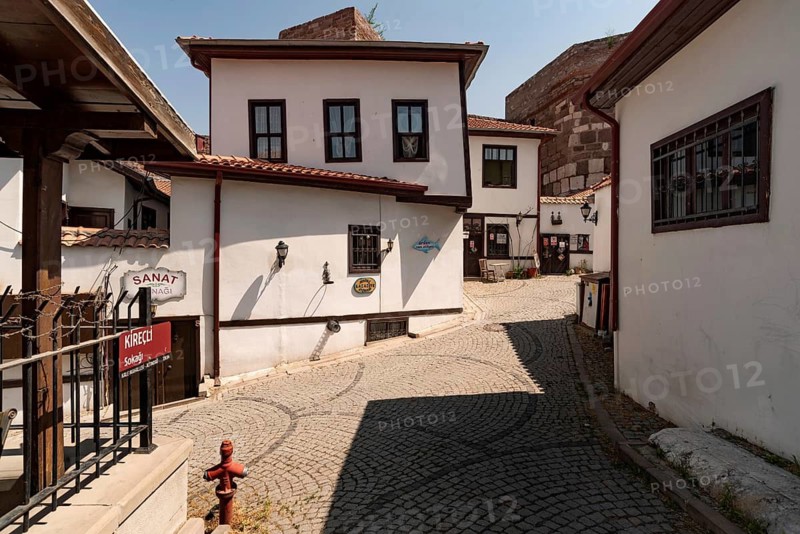 Ankara, Turkey. June 6th 2022 Restored old houses inside the city walls of Ankara castle, the old town fortification of the Turkish capital, central Anatolia, Turkey